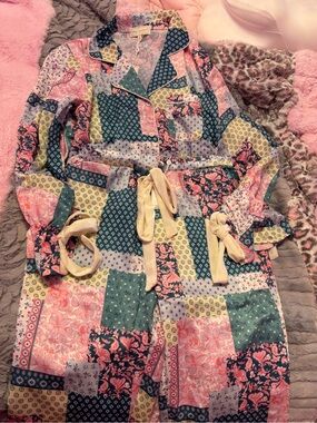 Simply Southern Patchwork Robe Jacket - Pink, Green, Yellow, Navy
